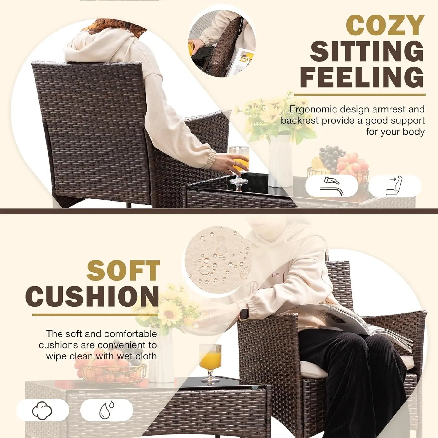 4 Pieces Outdoor Patio Furniture Sets Rattan Chair Wicker Set,Outdoor Indoor Use Backyard Porch Garden Poolside, Customized