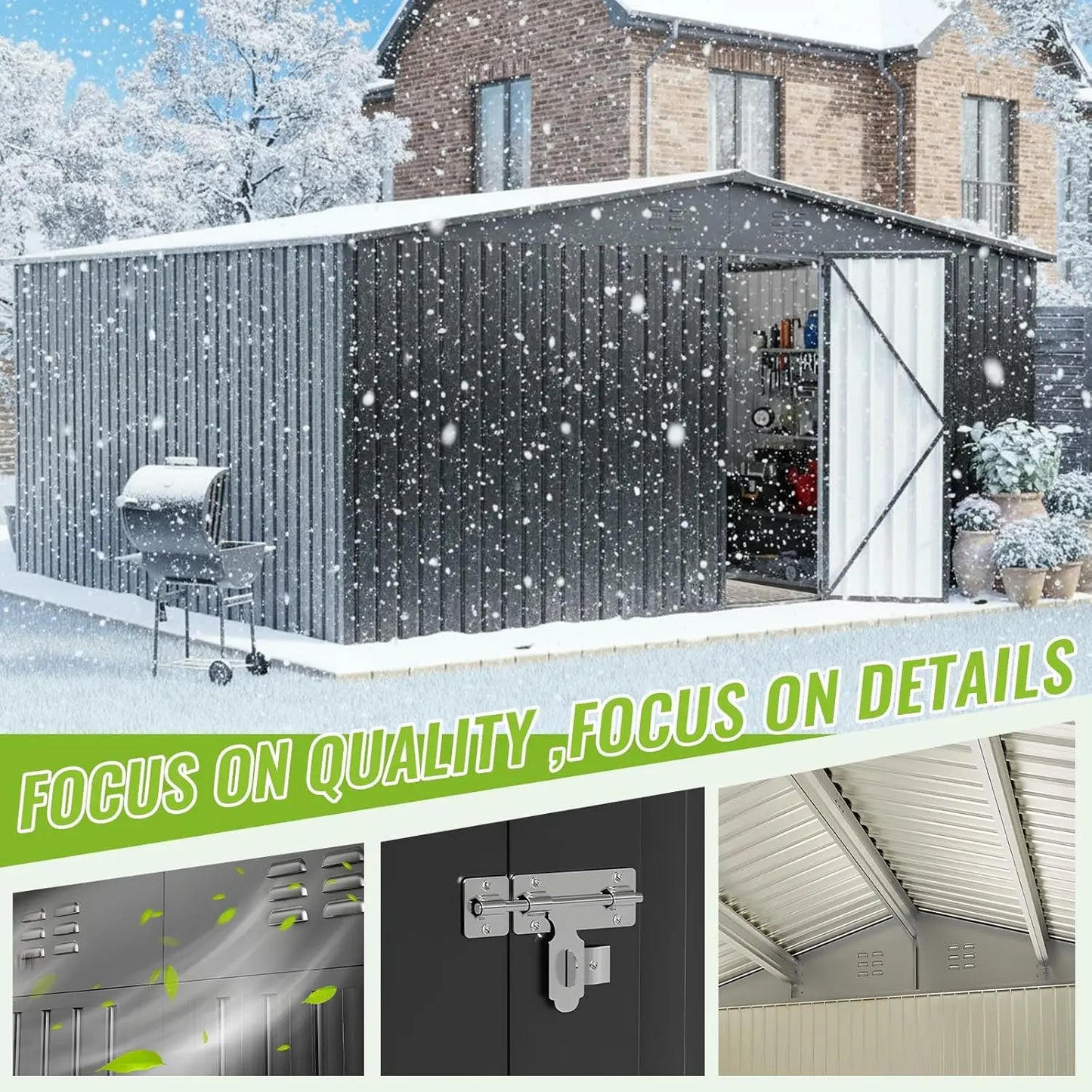 Outdoor Metal Storage Shed With Lockable Doors For Garden Tools