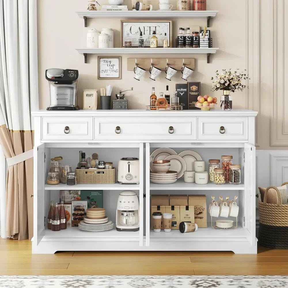 Elegant Farmhouse Style Buffet Sideboard Featuring Substantial Storage And Drawers