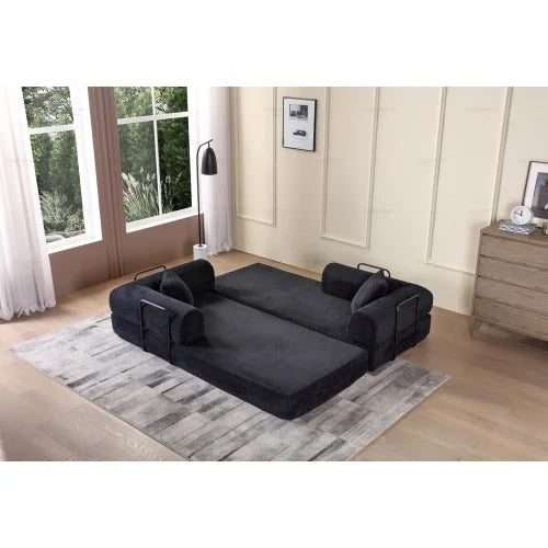 Convertible Sleeper Sofa Bed With Corduroy Folding Mattress Cylindrical Pillow