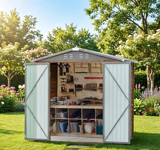 Weatherproof Cedar Wood Outdoor Storage Shed With Iron Roof