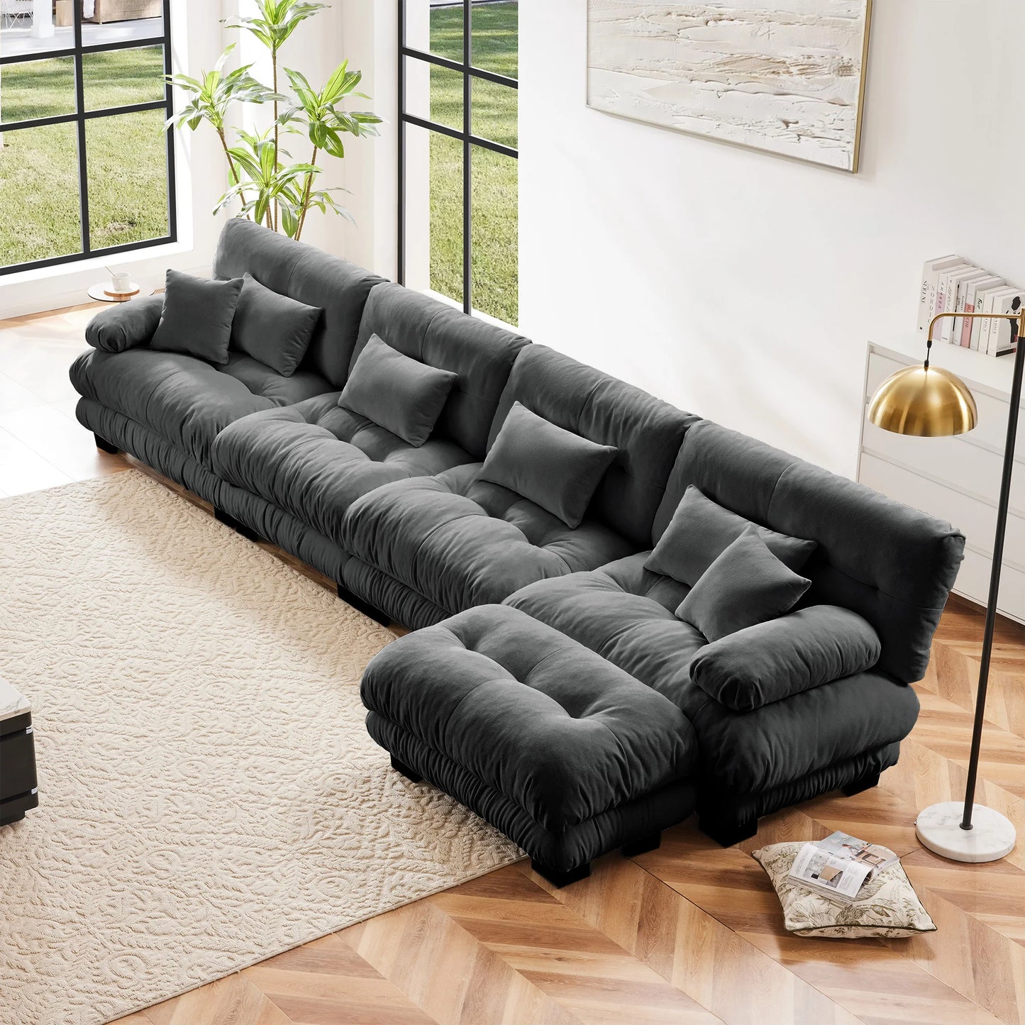 Modular Sectional Sofa Chenille With Ottomans Couch For Home Comfort