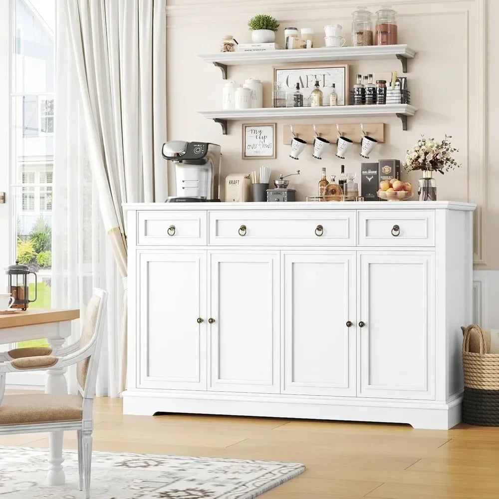 Elegant Farmhouse Style Buffet Sideboard Featuring Substantial Storage And Drawers