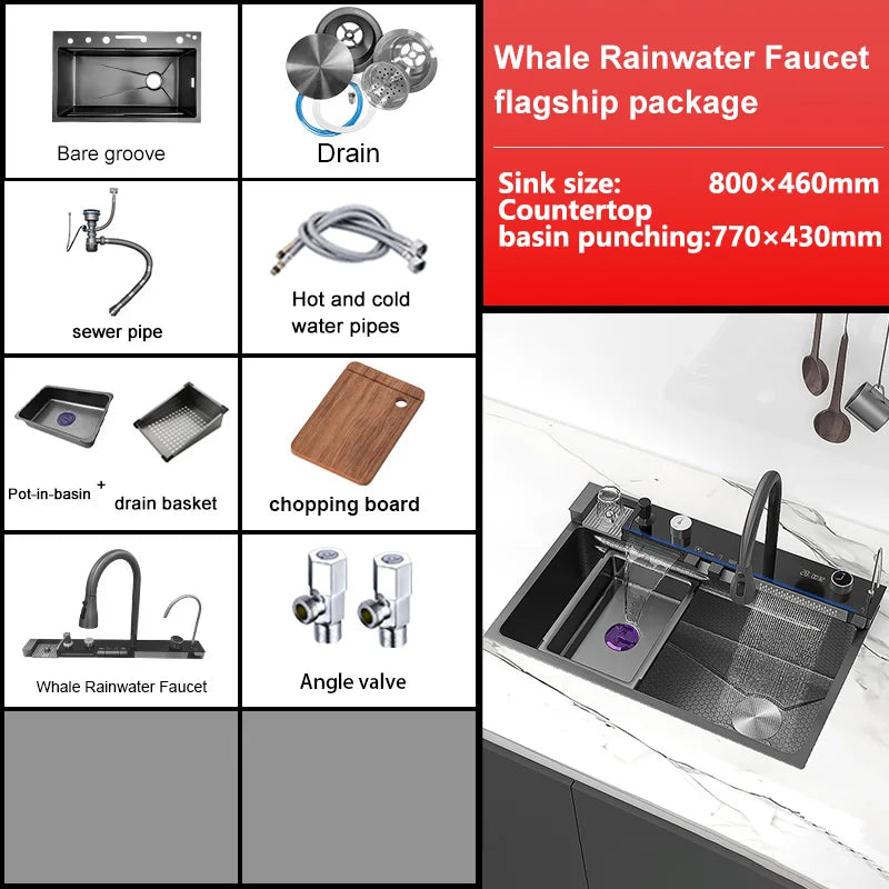 Yuki Like Stainless Steel Waterfall Kitchen Sink With Digital Display