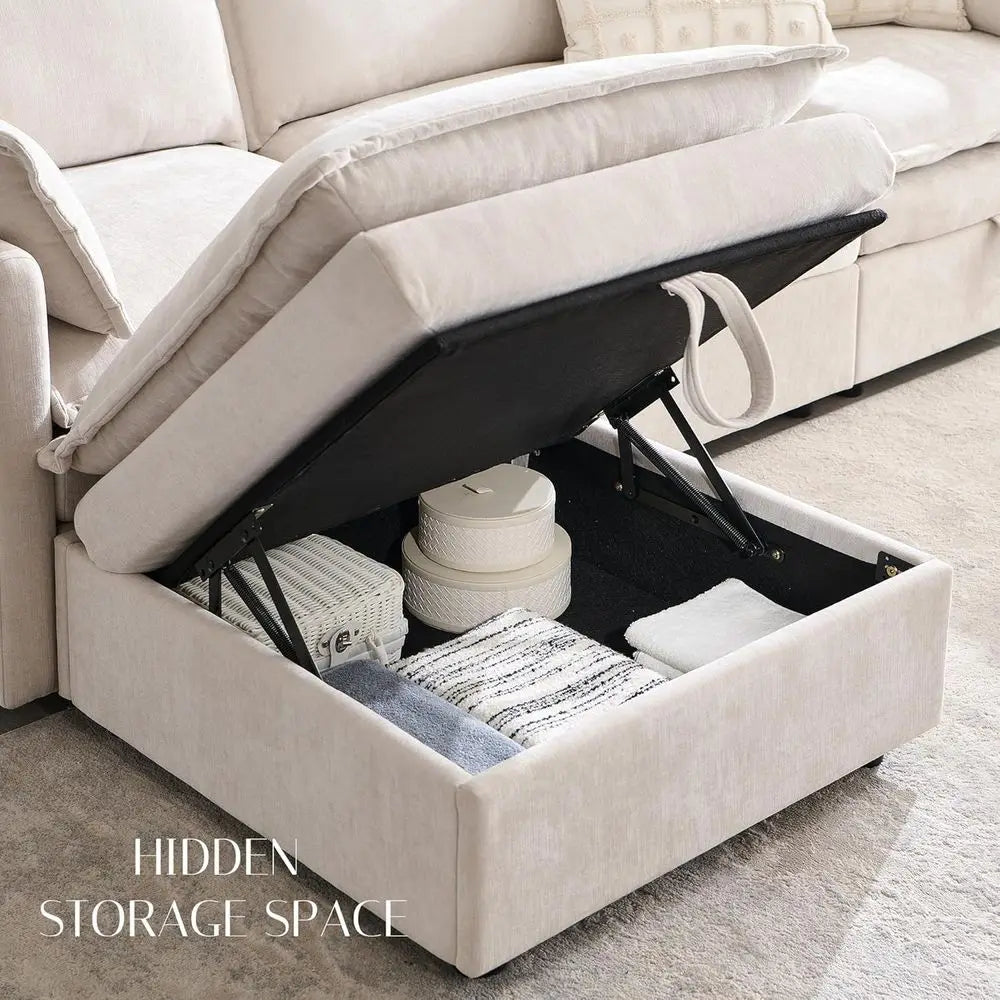 Cloud U Shape Sectional Sofa With Built In Storage Ottoman For Living Room Contemporary Comfort