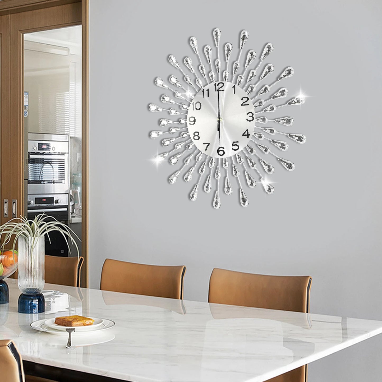 50cm Silver Large Wall Clocks,Iron Round Silent Quartz Wall Clock Battery Powered for Decoration Bedroom Office