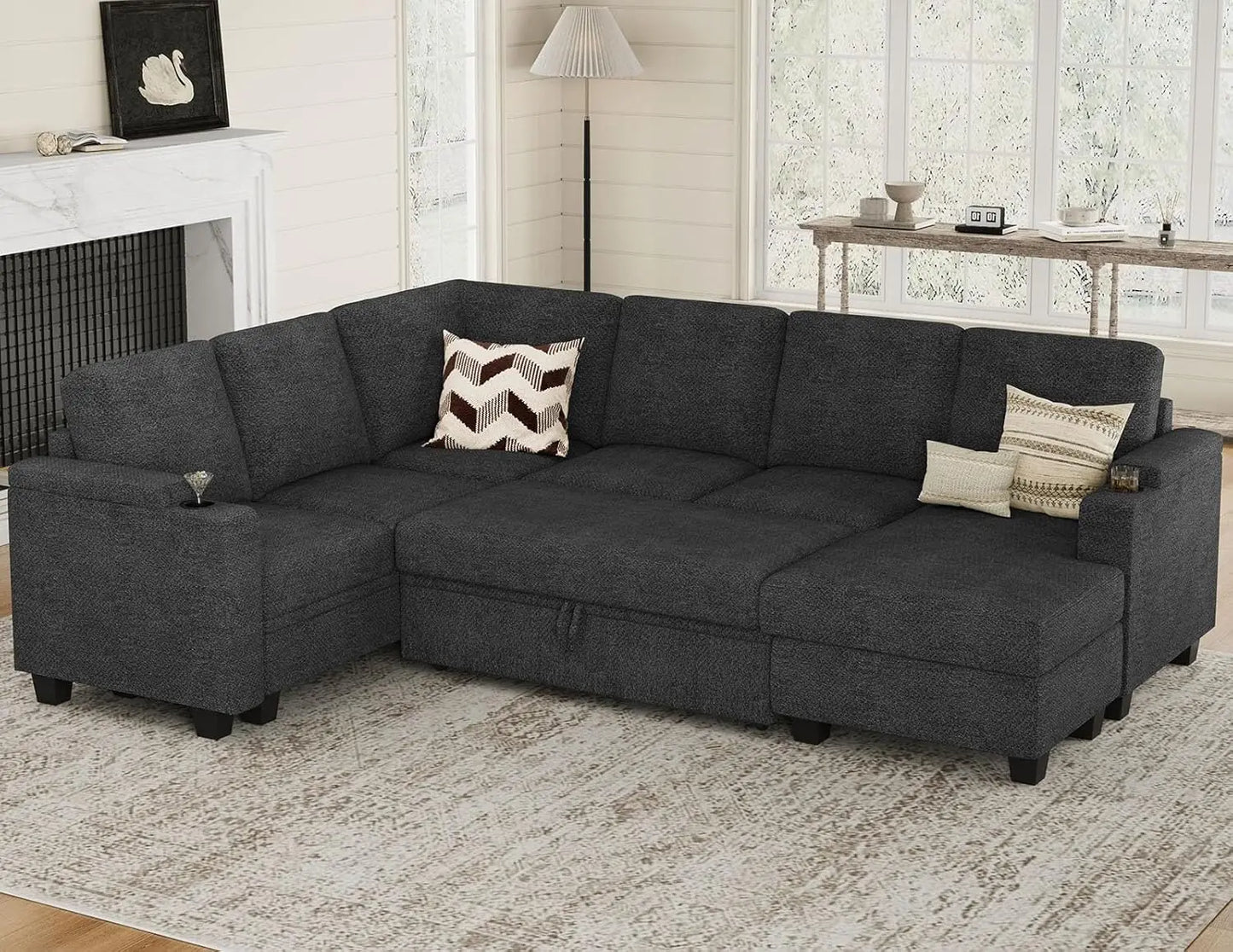 Sleeper Sofa Modular Sectional Pull Out Bed U Shaped Storage