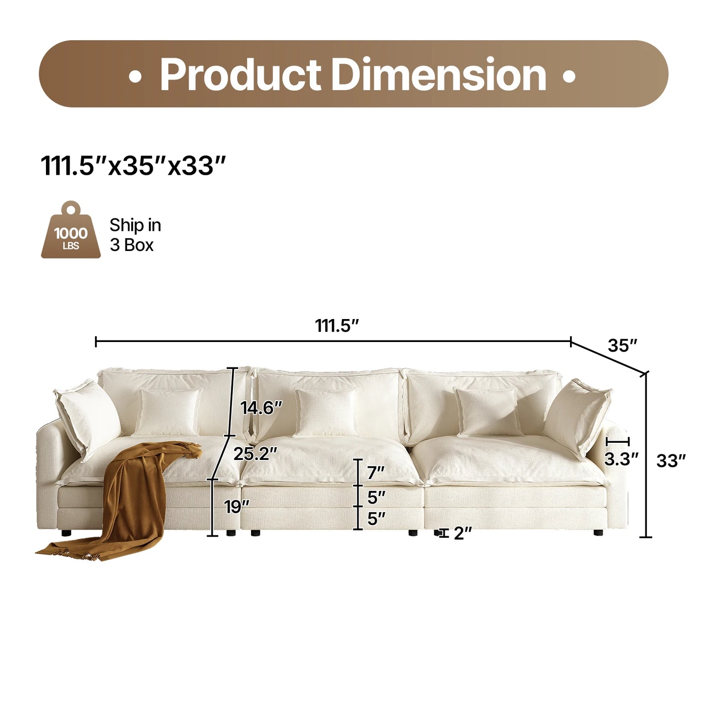 QWCCN L Shaped Modern Sofa Sectional Cloud Couch With Ottoman