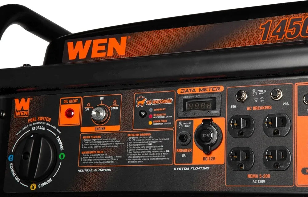 Tri-Fuel 14500W Generator Electric Start Transfer Switch Ready CO Sensor