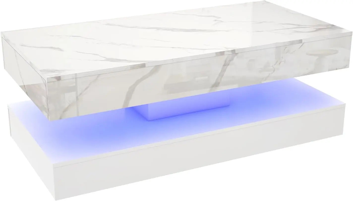 QiaoShiRen Modern Coffee Table With LED Lights And Drawers