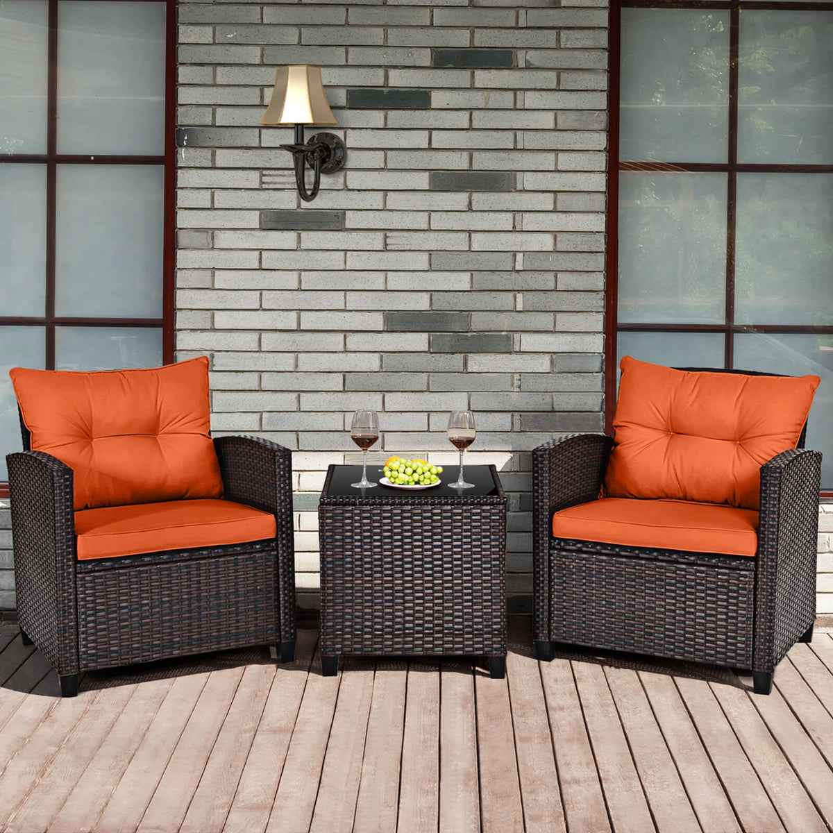 Homasis Outdoor Rattan Furniture Set With Cushioned Conversation Sofa