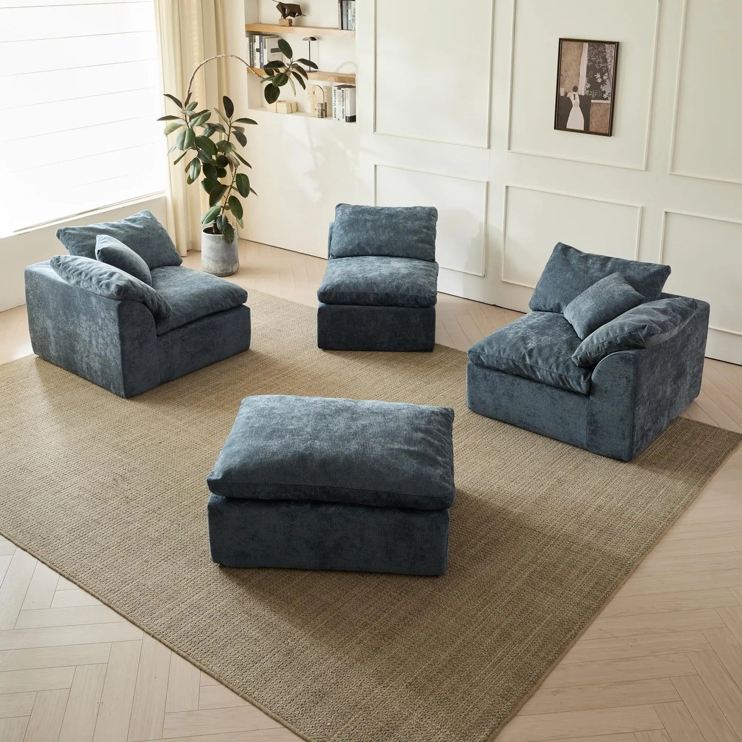 Modern Cloud L Shaped Chenille Sofa Sectional With Configurable SeatingArrangement