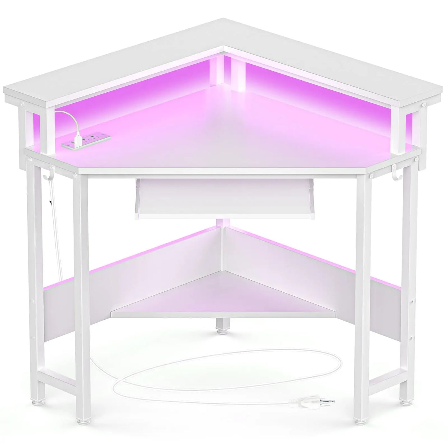 JHK Corner Desk With LED Lights And Storage Shelves