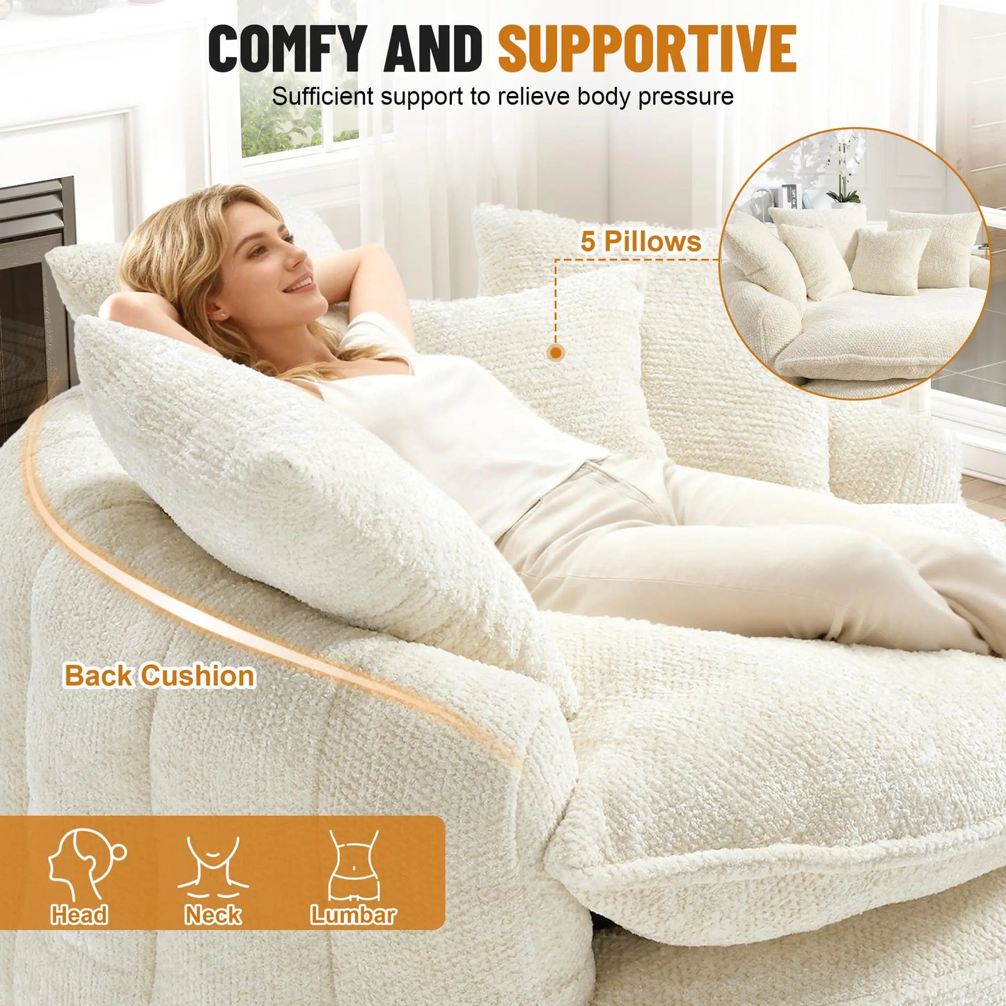 Round Chaise Lounge Chair With Five Pillows Minimalist Modern