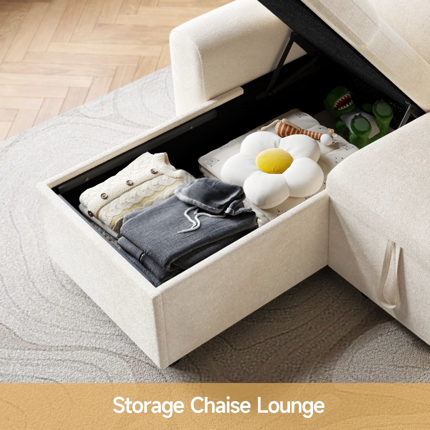 ONBRILLCN L Shaped Sleeper Sofa With Storage Chaise Built In Sleep Surface And Plush Comfort