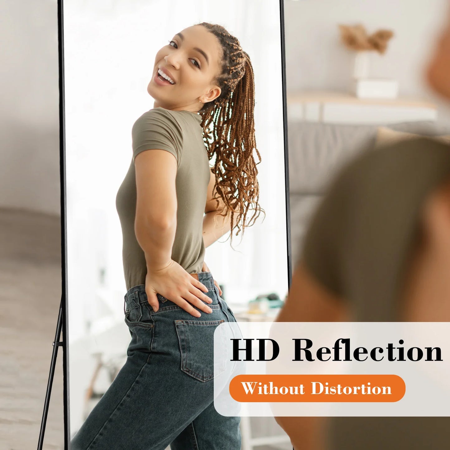 JHK Full Body Wall Mirror With Stand Aluminum Alloy Frame For Entryway And Bedroom