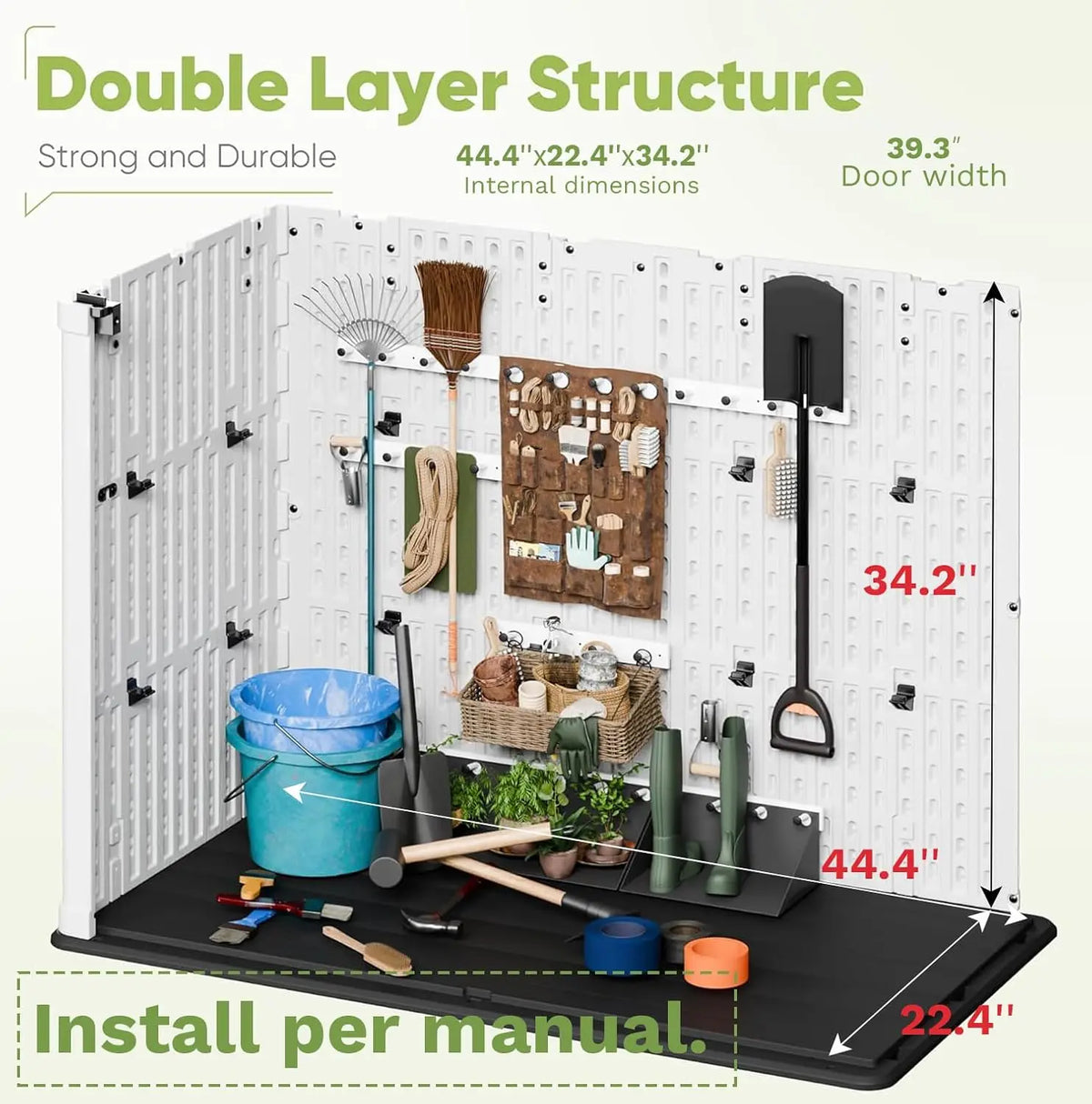 Horizontal Waterproof Outdoor Storage Shed With Lockable Patio Doors