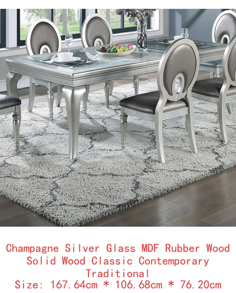Rectangular Glass Dining Table Set With Tufted Side Chairs