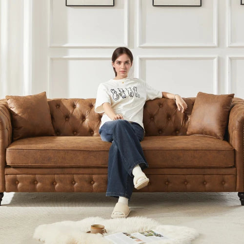 Tech Fabric Chesterfield Sofa With Rolled Arms 3 Seater Cushions