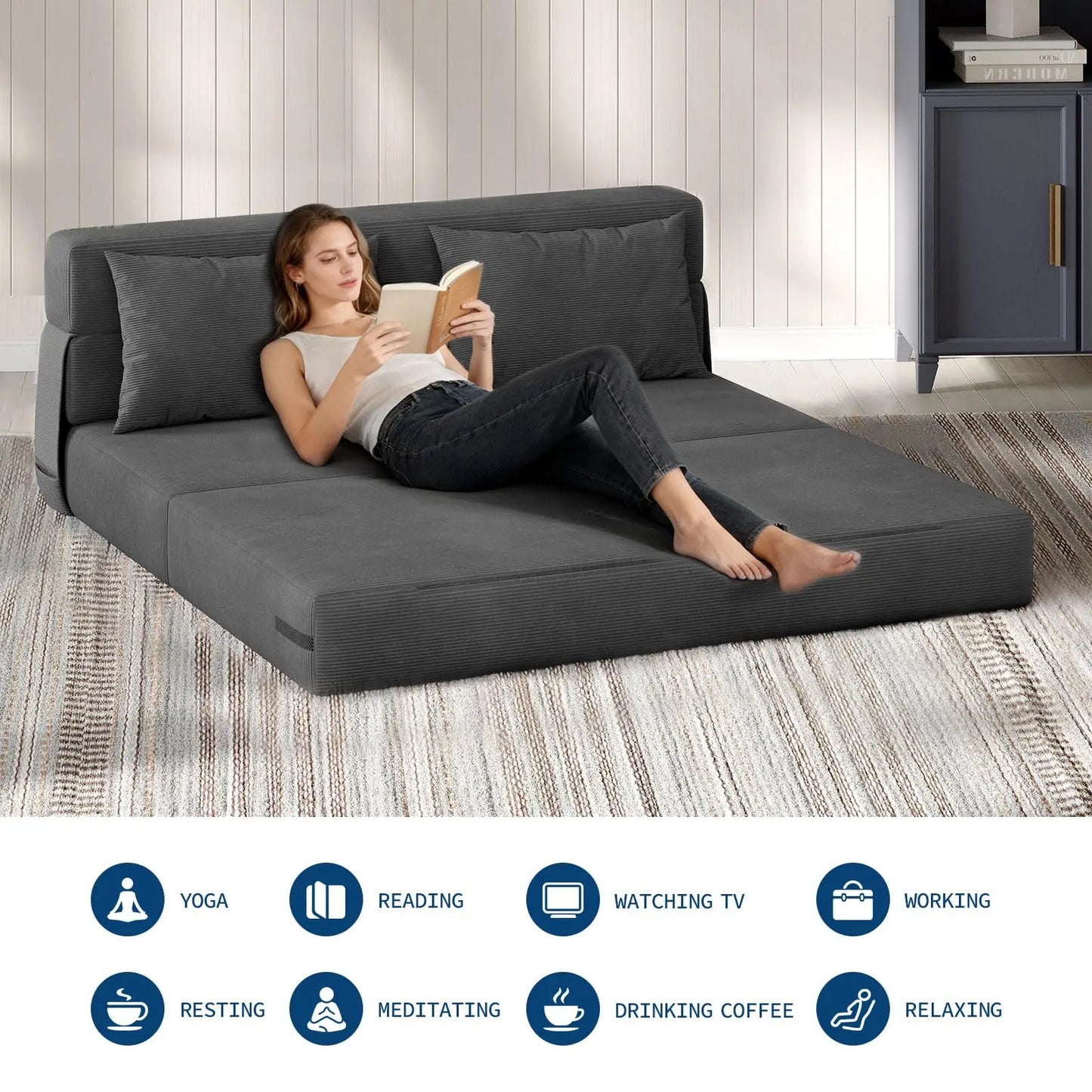 HobbyLane 4 In 1 Folding Sofa Bed Convertible Sleeper Couch For Versatile Living