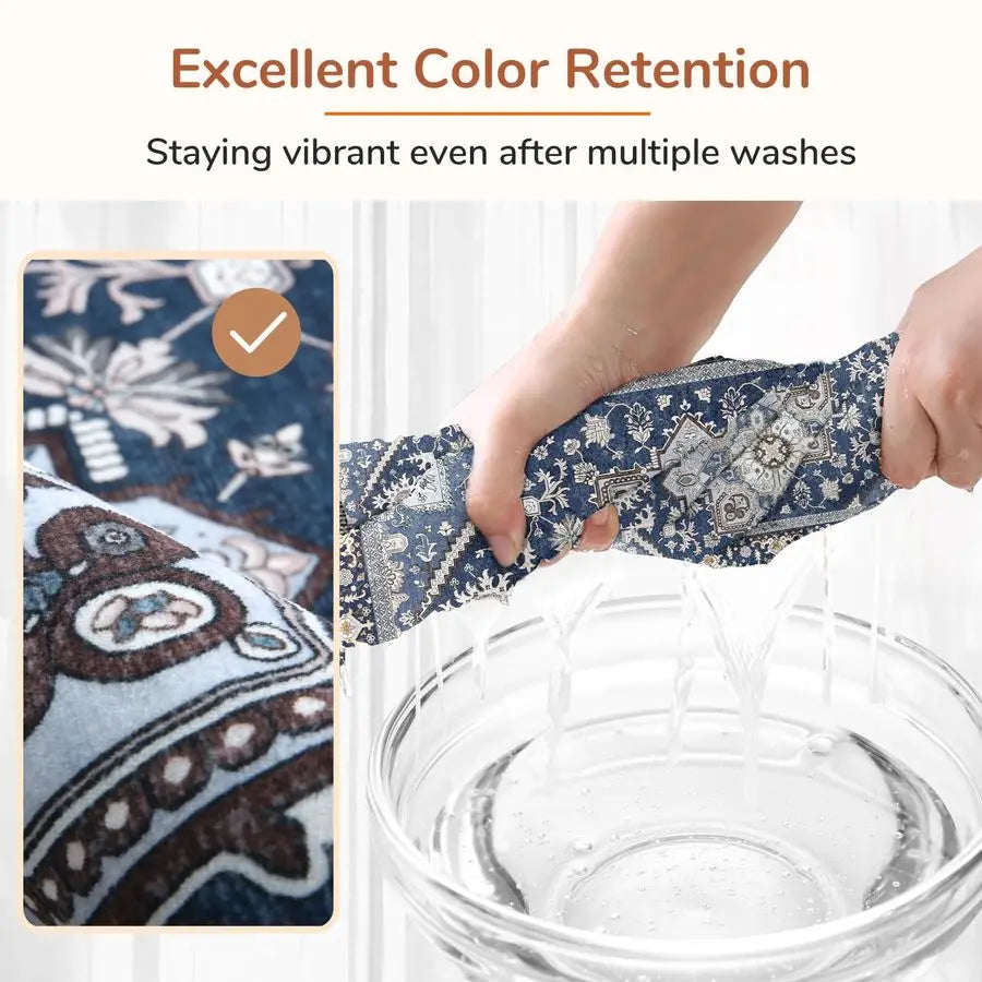 Washable Non-Slip Backing Faux Cashmere Low-Pile Area Rug
