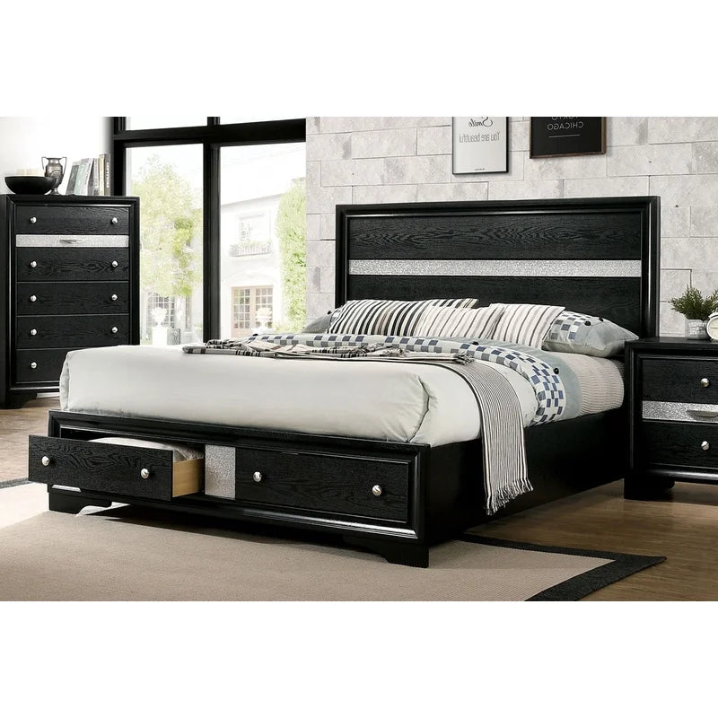 Contemporary Queen Bed With Solid Wood Storage Bed