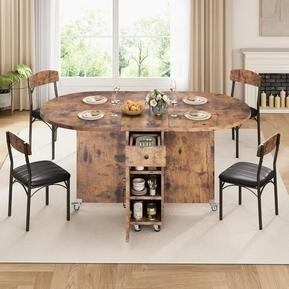 Compact 4 Person Folding Dining Set Space Saving Table And Chairs