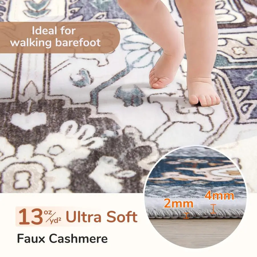 Washable Non-Slip Backing Faux Cashmere Low-Pile Area Rug