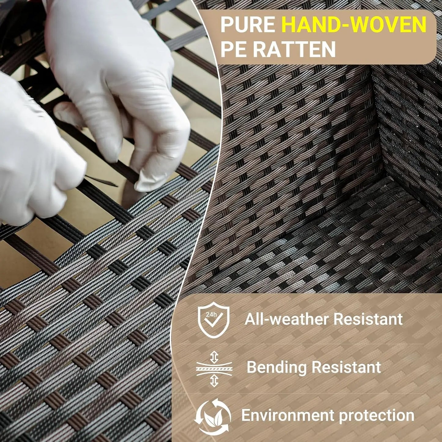 6-Piece Patio Furniture Set, All-Weather Outdoor Wicker Sectional Sofa with Cushions, Glass Table & Left and Right, Customized