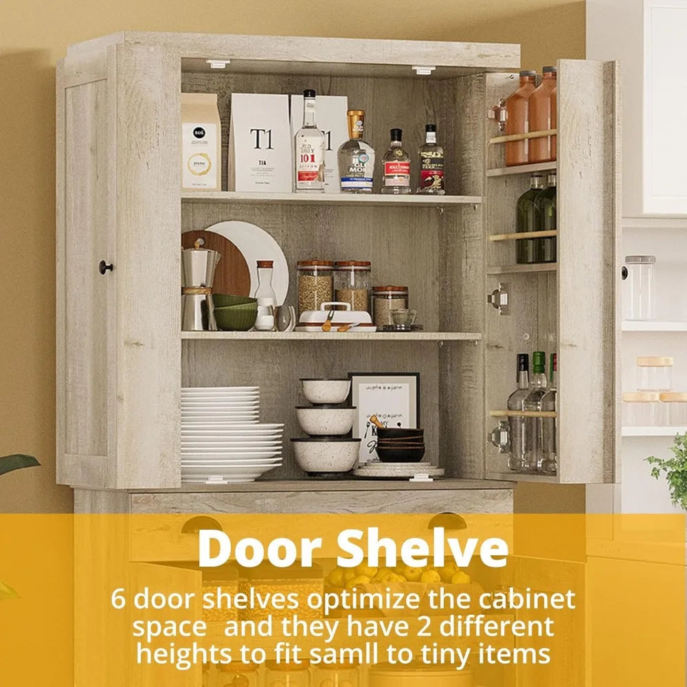 Freestanding Kitchen Pantry Cabinet With Drawer And Sliding Shelves