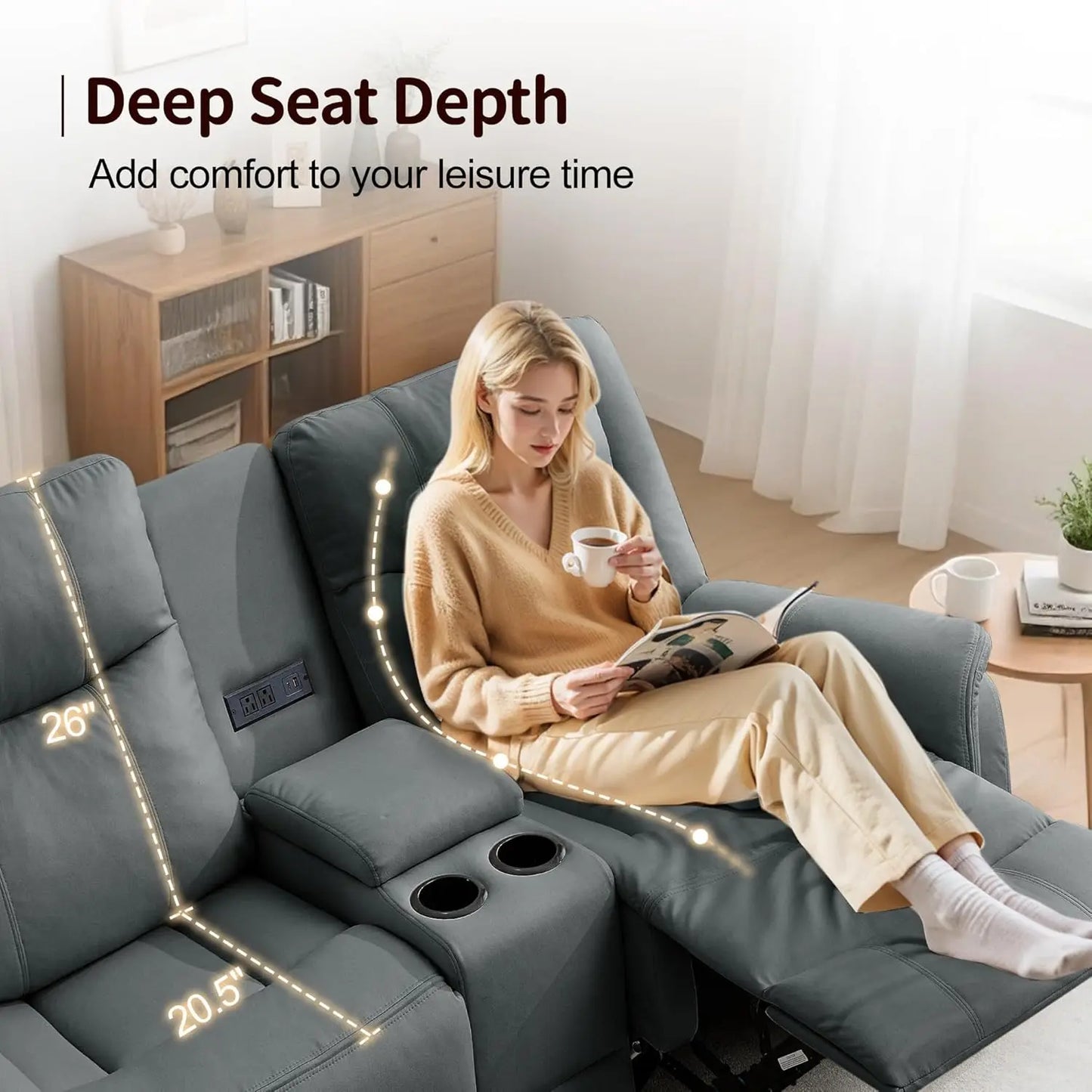 Reclining Loveseat With Console USB Port And Cup Holders 2 Seater Living Room