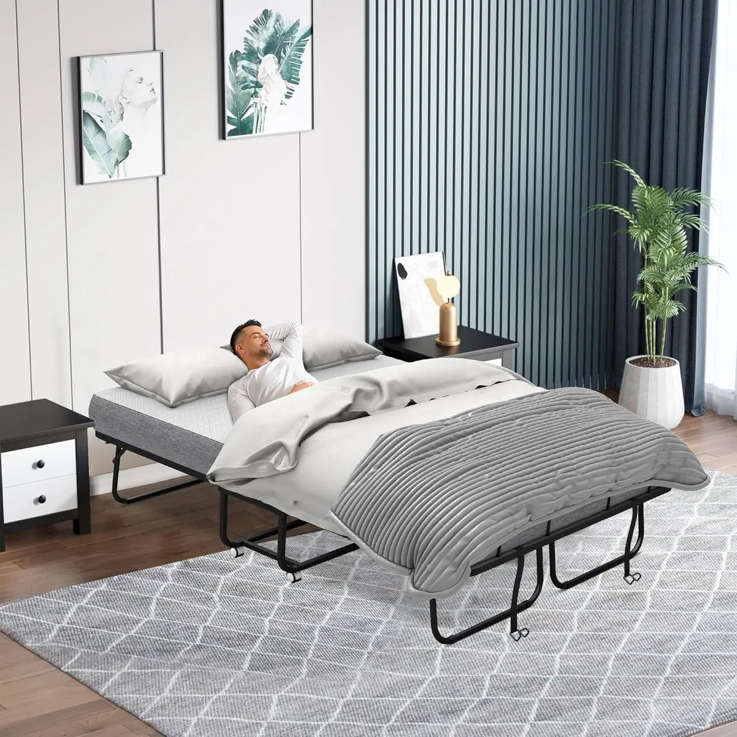 Folding Bed With Mattress For Guests Space Saving Rollaway Bed