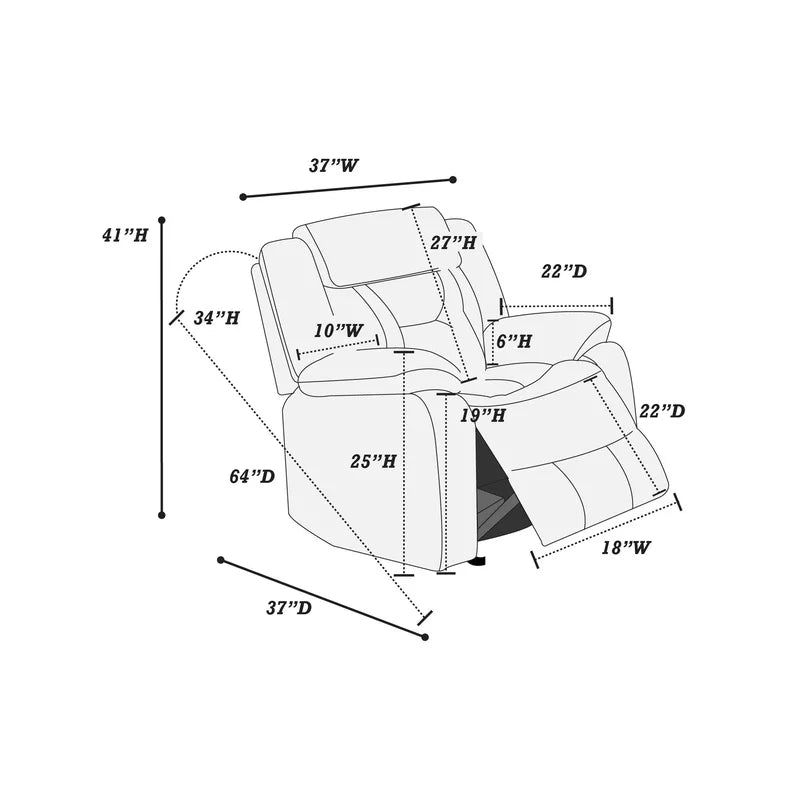 Modern Leatherette Glider Recliner With Pillow Arms And Headrest For Living Room