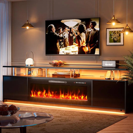 Guangbai Modern Fireplace TV Stand with LED Lights and Storage