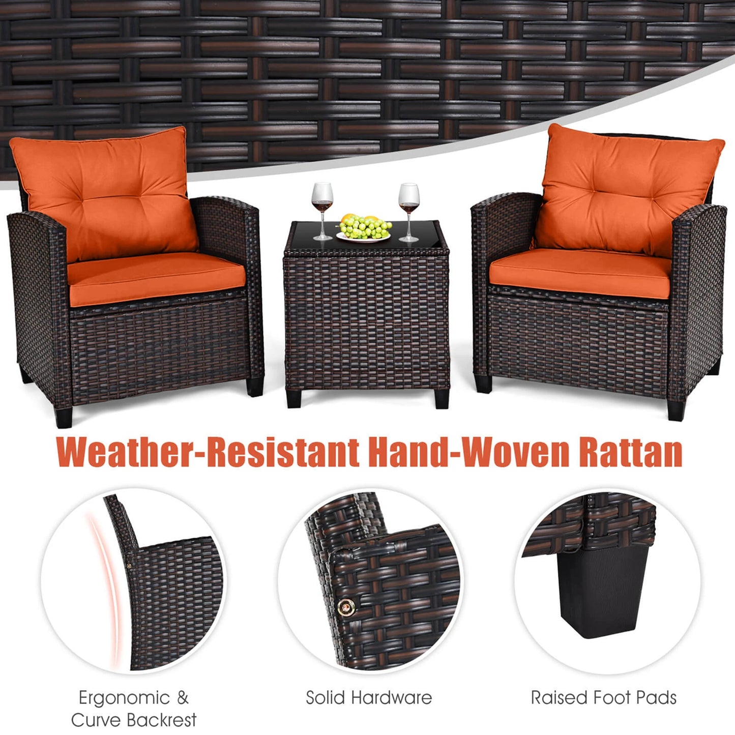 Homasis Outdoor Rattan Furniture Set With Cushioned Conversation Sofa