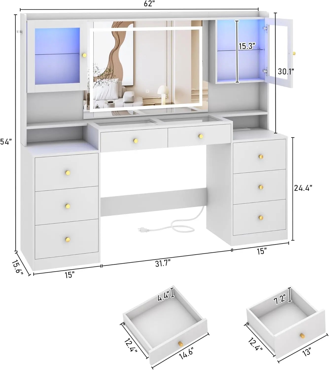 QiaoShiRen Vanity Desk With Mirror Lights And Charging Station