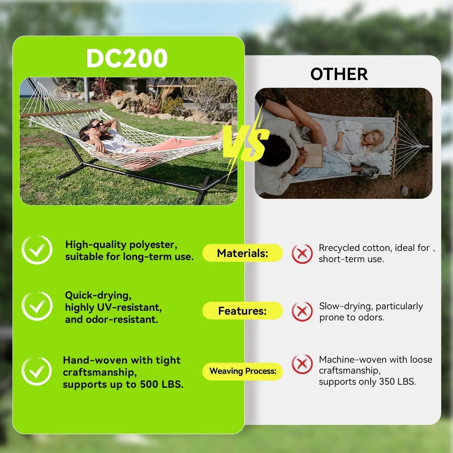 Double Hammock For Two Handwoven Rope With Spreader Bar Outdoor