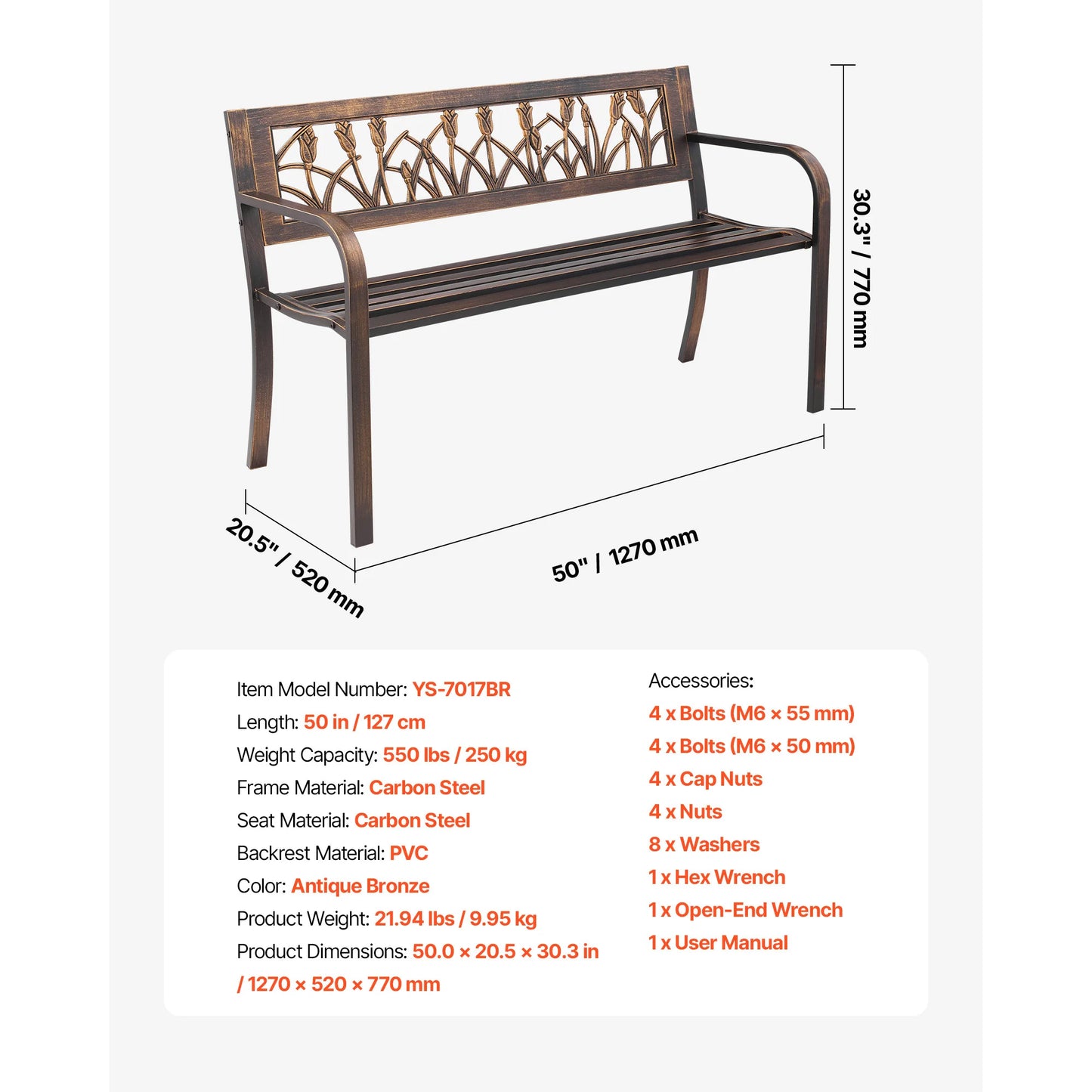 SucceBuy Wooden Outdoor Garden Bench With Metal Frame