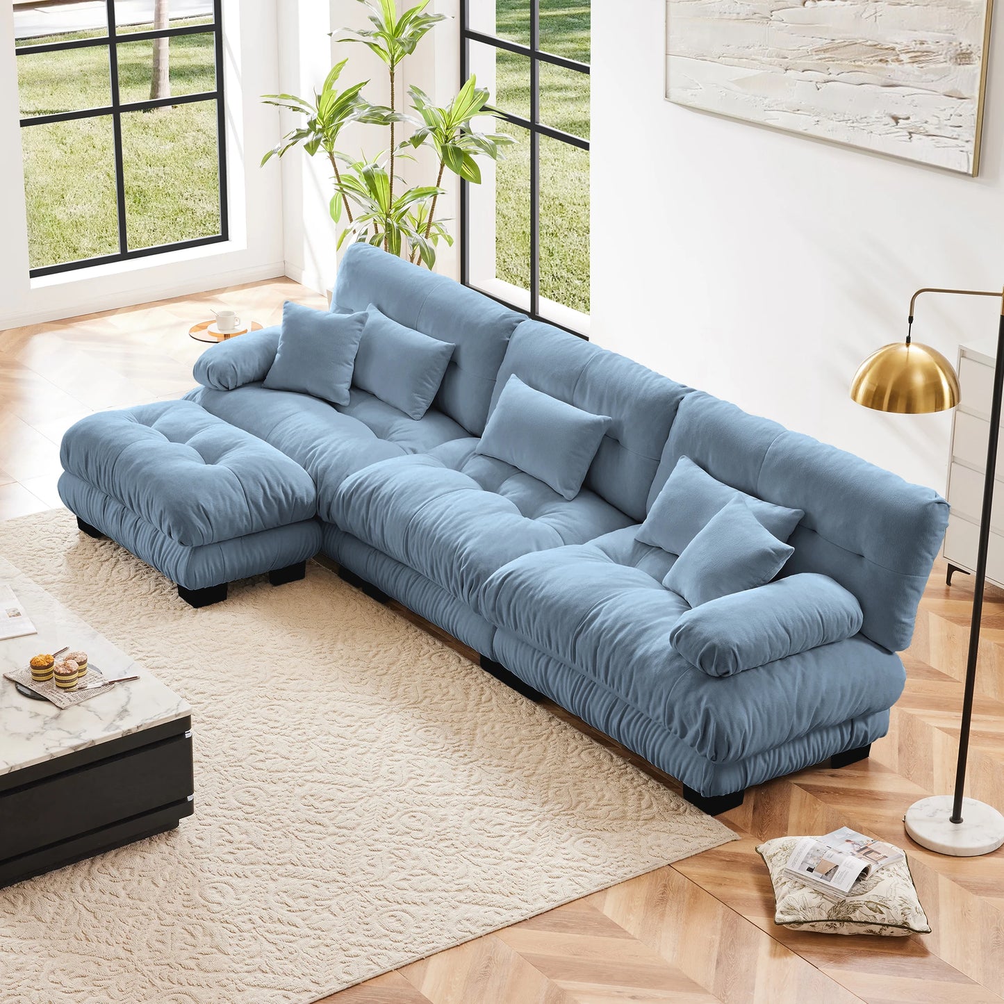 Modular Sectional Sofa Chenille With Ottomans Couch For Home Comfort