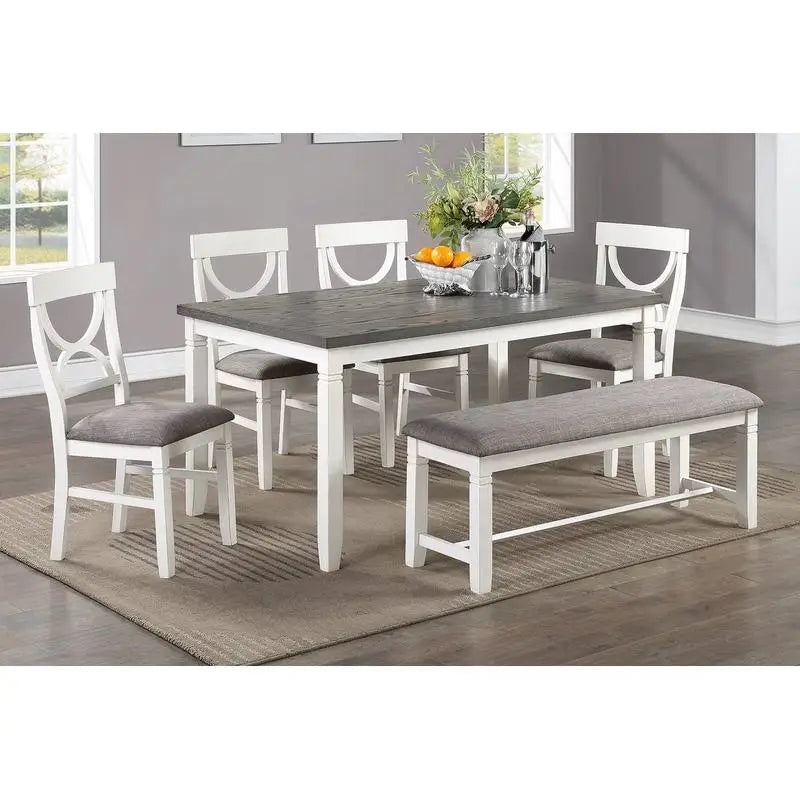 Dining Room Set Table Four Chairs Bench Rubberwood MDF