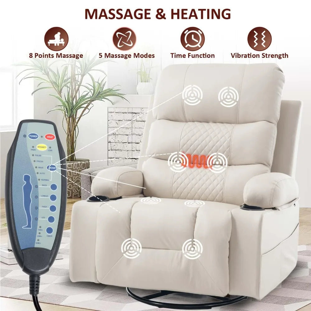 XIAOLANG Rocker Recliner Chair With Heat And Massage Faux Leather