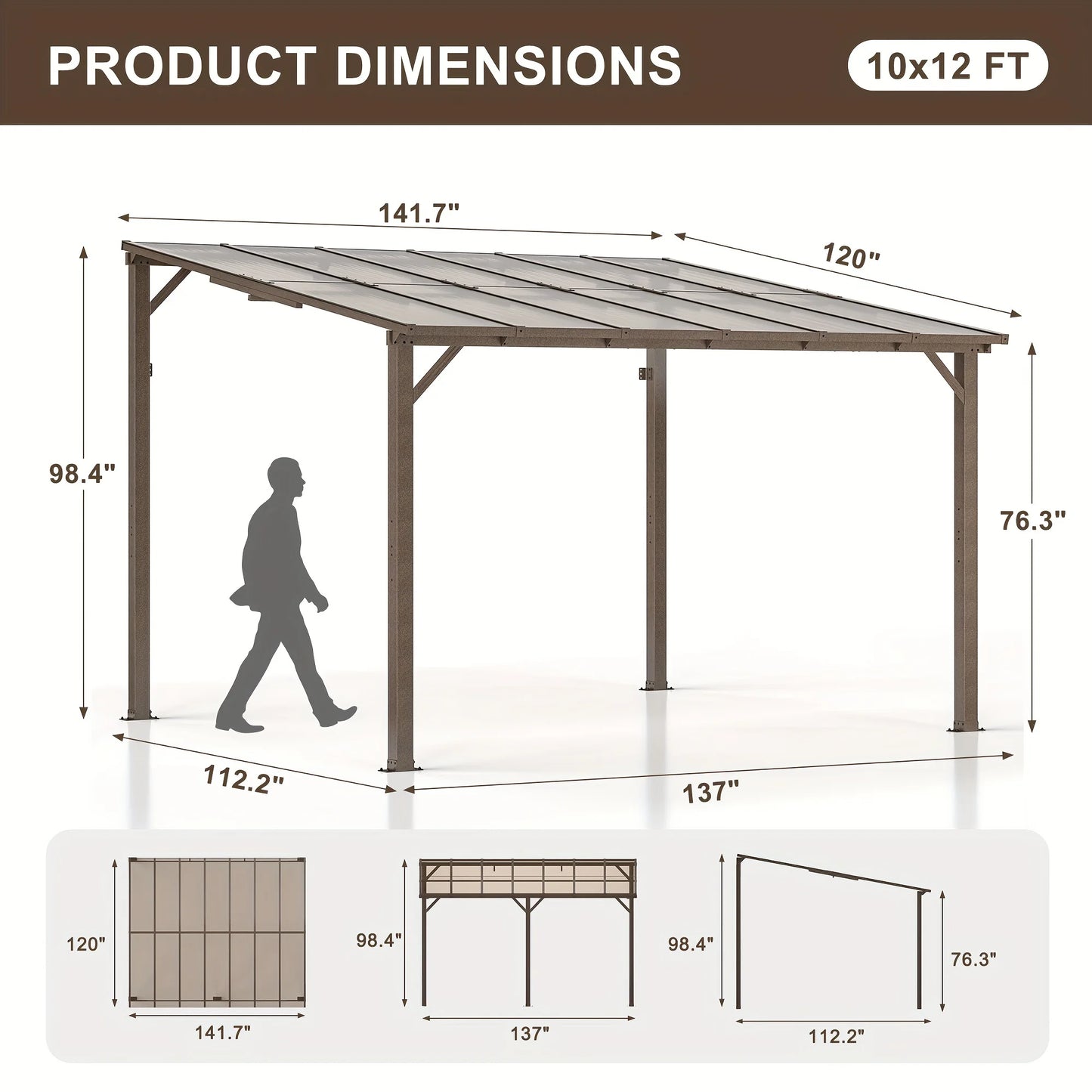 Polar Aurora All Weather Gazebo Aluminum Frame Galvanized Roof
