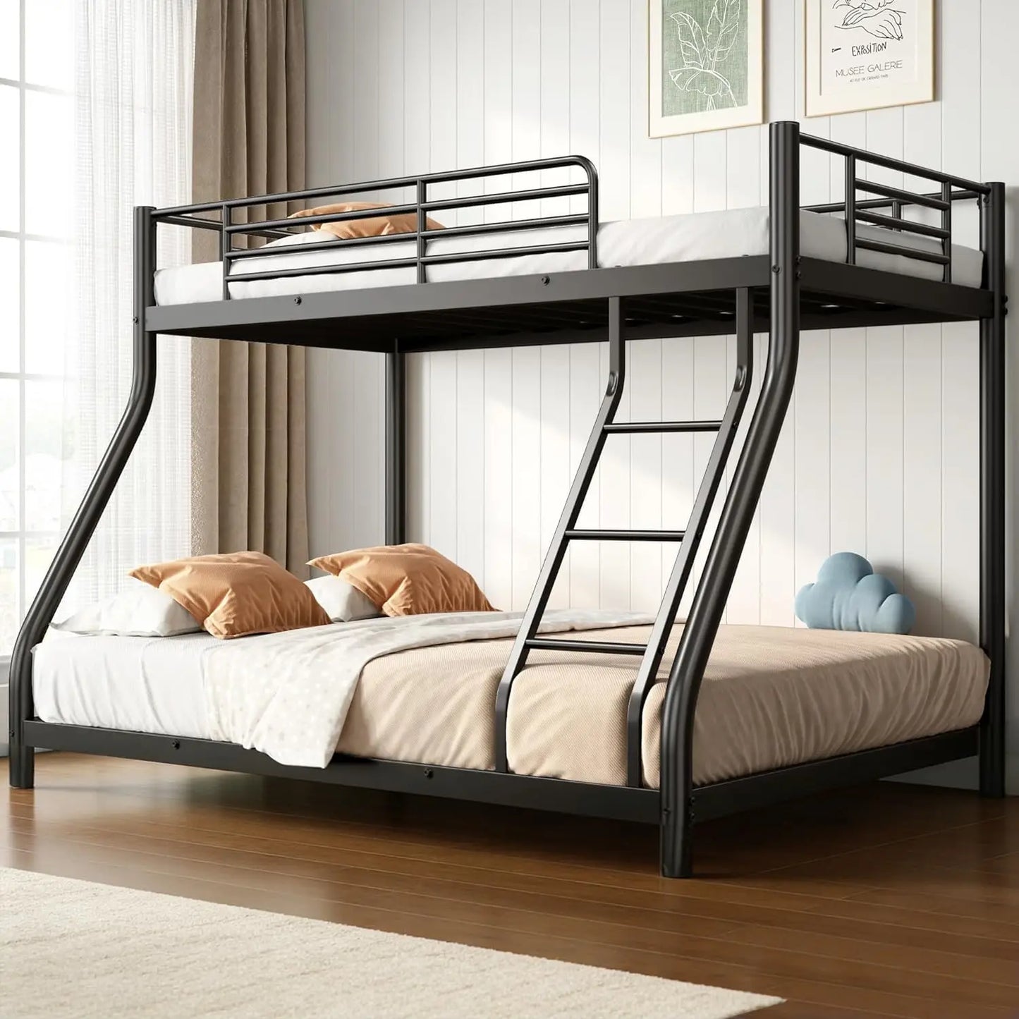 XIAOLANG Bunk Bed With Ladder Guardrail And Metal Slats Support