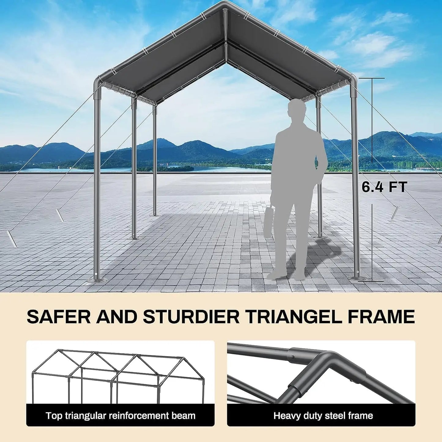 Heavy Duty Metal Carport Waterproof Garage Tent With Stakes