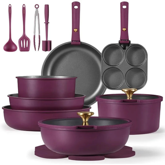 Nonstick 21 Piece Pots And Pans Set InductionCompatibleCookware DetachableHandle