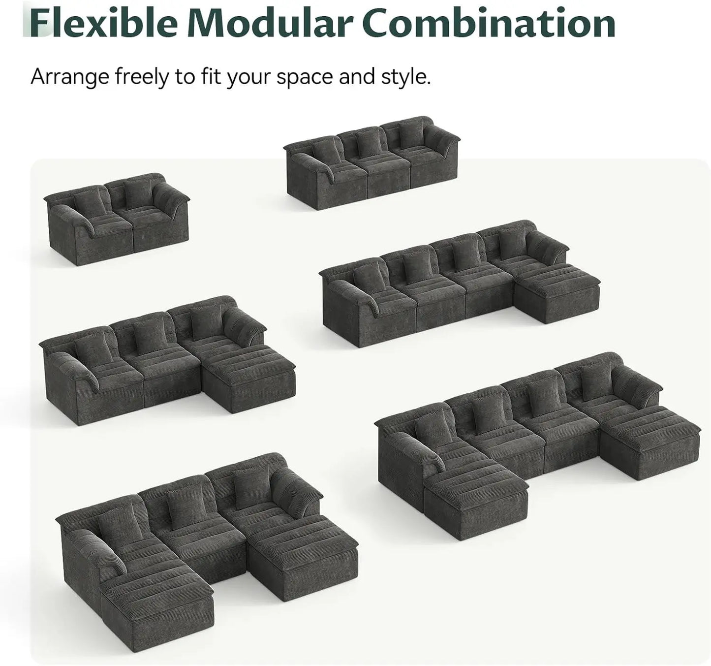 Modular Cloud Sectional Sofa With Ottoman U Shape Corduroy