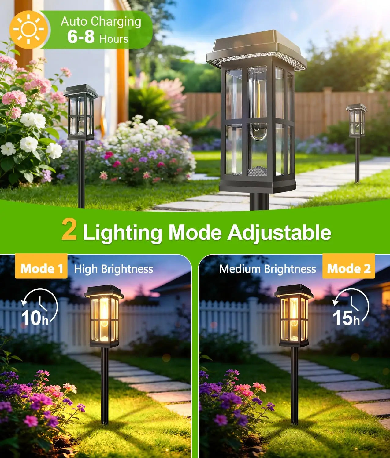 Solar Powered Pathway Lights 8 Pack IP65 Outdoor Garden Lamps
