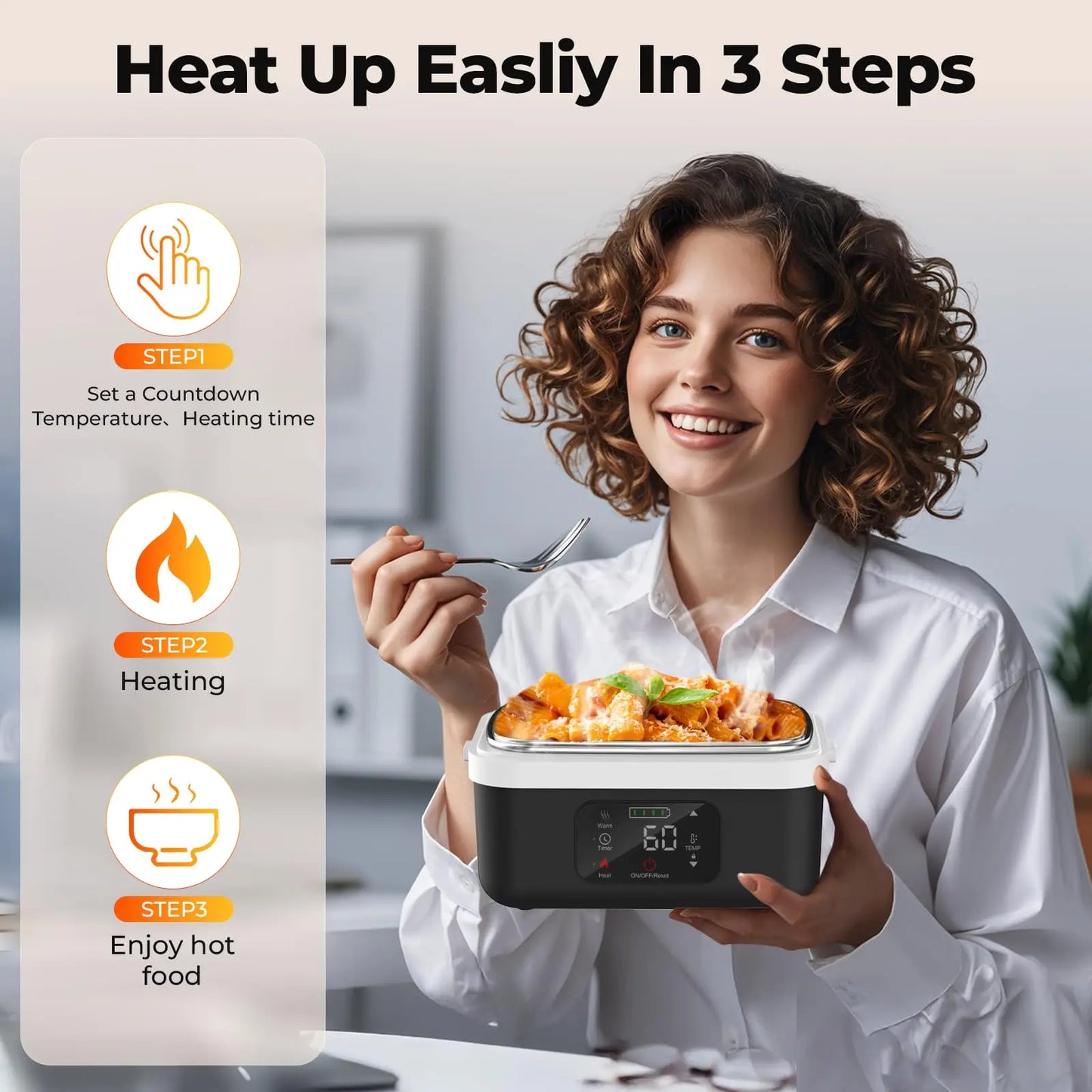 Premium Wireless Insulated Lunchbox With 60W HighEfficiency Heating 8000mAh Battery