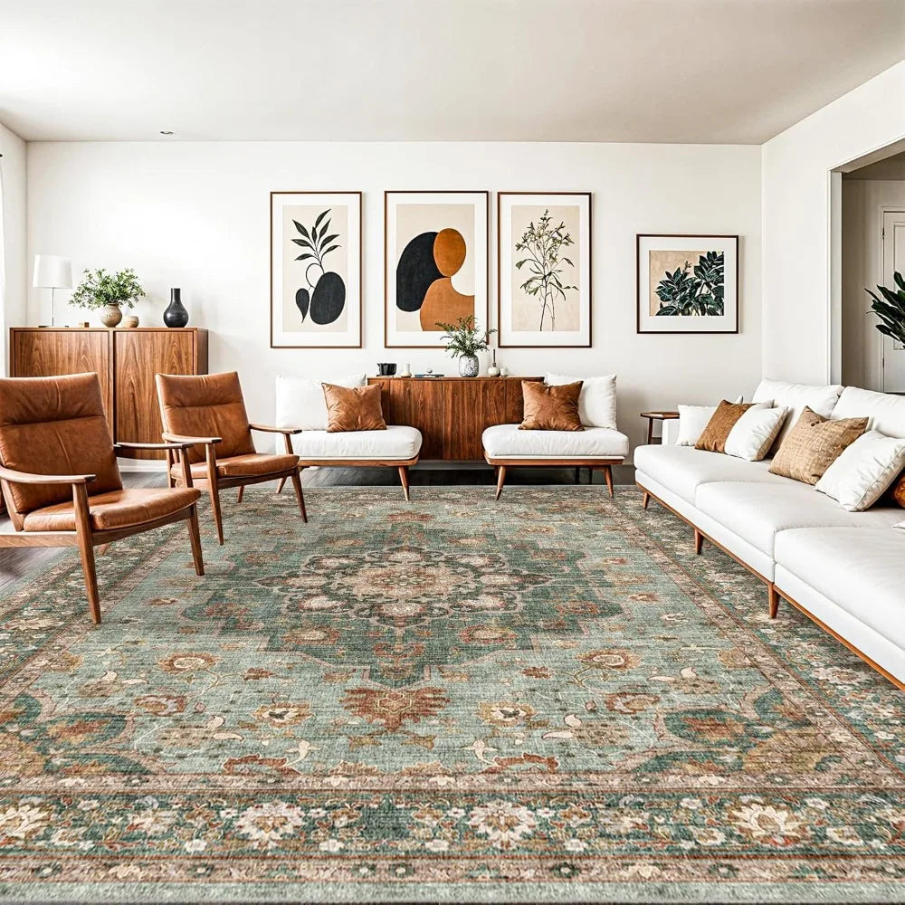 Washable Oriental Area Rug For Living Room Waterproof Floral Pattern