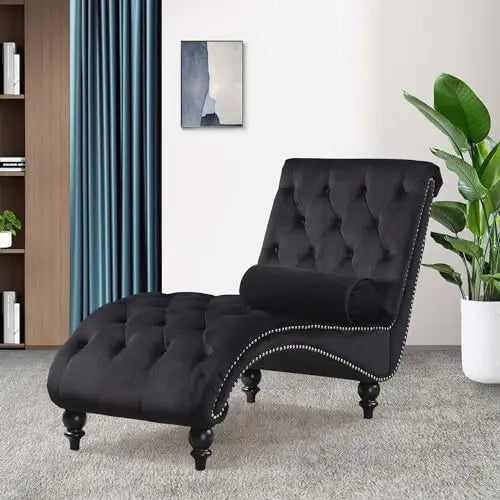 Velvet Chaise Lounge Indoor Upholstered Lounge Chair With Tufted Pillow